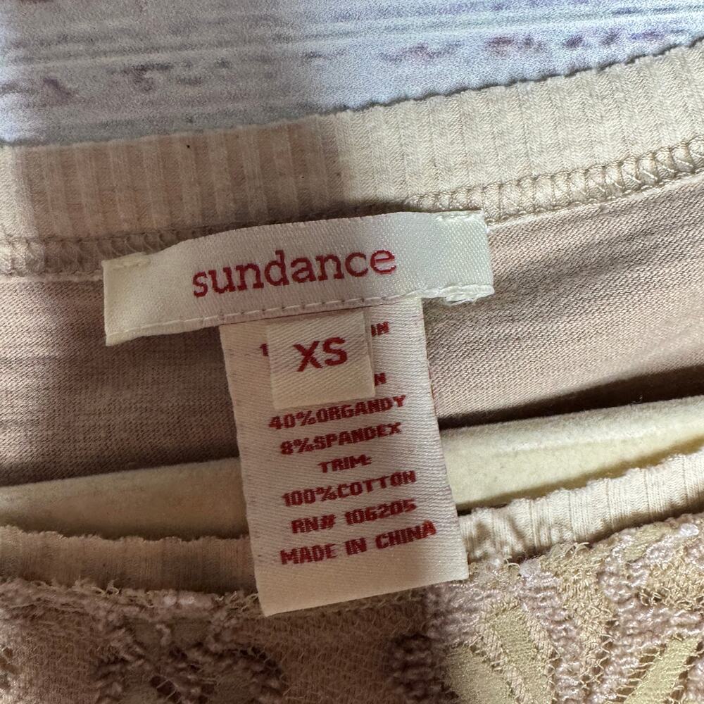 Sundance Tan Long Sleeve Shark Bite Hem Lace Detail Top XS - Picture 2 of 3